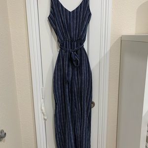 Navy and white pin stripe romper/ jumpsuit